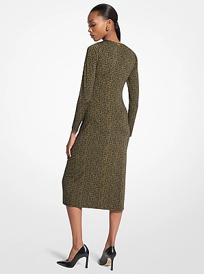 Paisley Print Stretch Matte Jersey Midi Dress