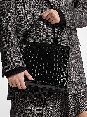 Simone Crocodile Embossed Leather Satchel