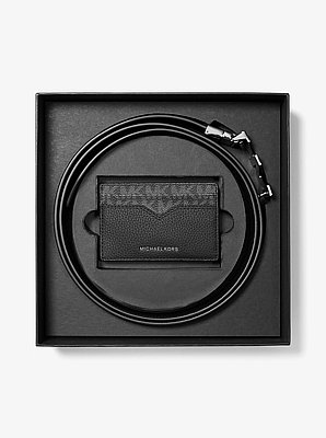 Coffret-cadeau porte-cartes et ceinture en cuir &agrave; logo Signature