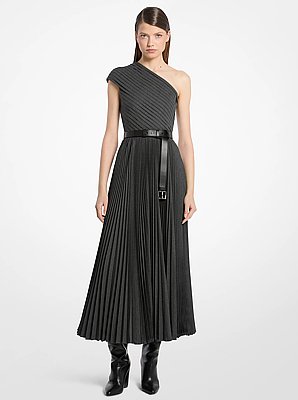 Pleated Stretch Wool One-Shoulder Dress