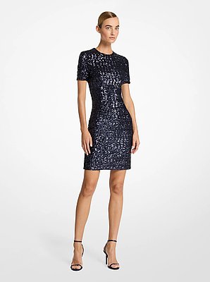 Abito girocollo a maniche corte con paillettes