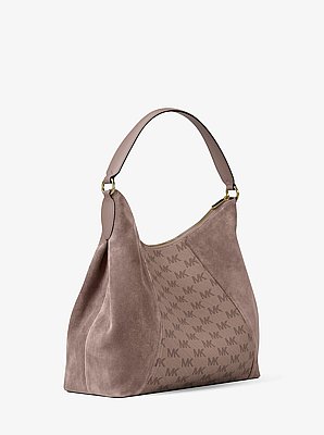 Sienna Large Logo Jacquard and Suede Convertible Shoulder Bag