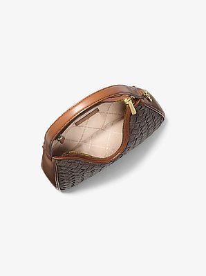 Nayla Small Woven Signature Logo Hobo Shoulder Bag in BROWN | Michael Kors image number 1