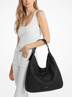 Nolita Large Studded Pebbled Leather Hobo Shoulder Bag