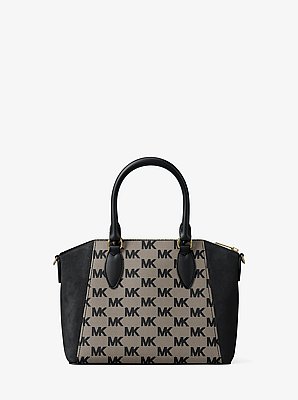 Sienna Small Logo Jacquard and Leather Satchel