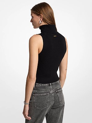 Top de cuello alto de lana sin mangas