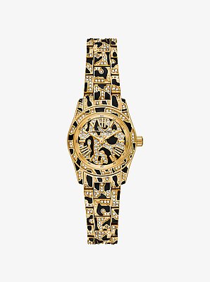 Petite Lexington Pav&eacute; Animal Print Gold-Tone Watch