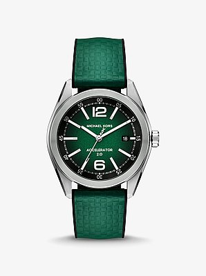 &Uuml;bergro&szlig;e Armbanduhr Accelerator 2.0 im Silberton mit strukturiertem Silikonarmband