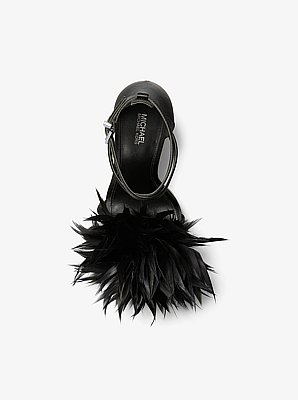 Cami Feather Trim Satin Platform Sandal