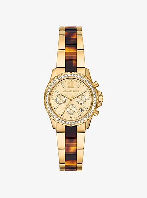 Mini Everest Pav&eacute; Gold-Tone and Tortoiseshell Acetate Watch