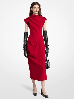 Stretch Boucl&eacute; Crepe Draped Sheath Dress