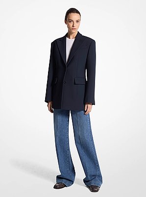 Wool Blend Gabardine Carved Blazer