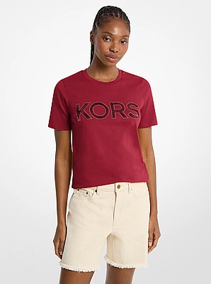 Camiseta de algod&oacute;n con logotipo y lentejuelas