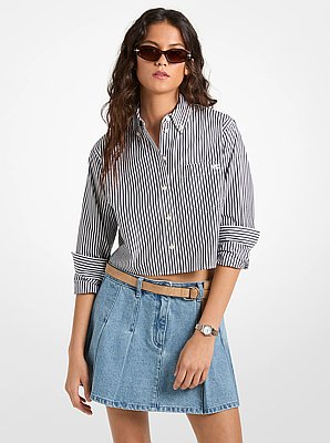 Striped Cotton Poplin Cropped Oxford Shirt