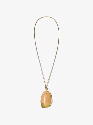 Brushed Brass and Leather Wrapped Pendant Necklace
