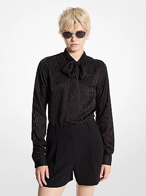 Moir&eacute; Tie-Neck Blouse