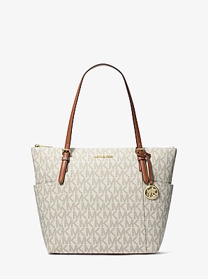 Charlotte Medium Signature Logo Top-Zip Tote Bag