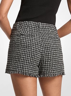Houndstooth Jacquard Frayed Shorts