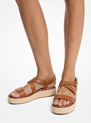 Sandale espadrille Lynn en cuir &agrave; semelle compens&eacute;e