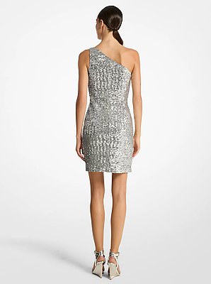 Vestido de tul el&aacute;stico con un hombro descubierto y lentejuelas