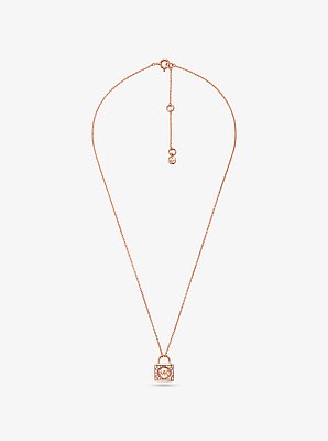 Precious Metal-Plated Sterling Silver Pav&eacute; Lock Necklace