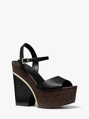 Sandale compens&eacute;e Lana en cuir et &agrave; logo
