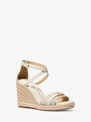Mandy Signature Logo and Leather Wedge Sandal