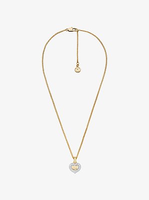 Set de regalo de joyer&iacute;a con collar con coraz&oacute;n y logotipo en pav&eacute; y aretes de aro