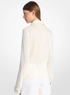 Hansen Hand-Embroidered Sequin Silk Georgette Shirt