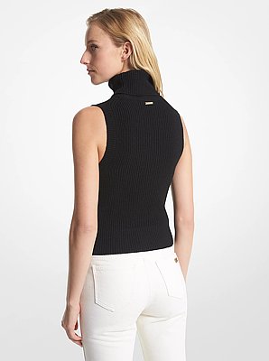 Jersey de cuello alto de mezcla de lana merino sin mangas