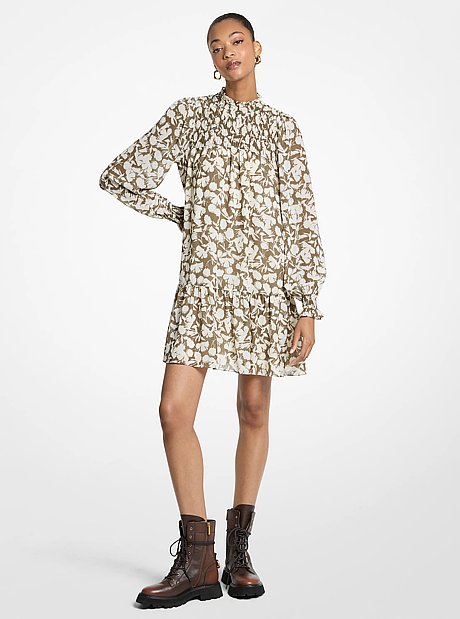 Mini-robe en cr&ecirc;pe georgette &agrave; imprim&eacute; floral