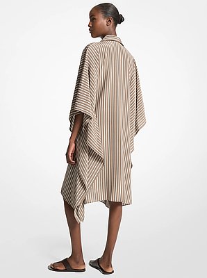 Striped Crepe de Chine Caftan Shirtdress