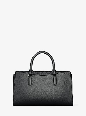 Arden Medium Pebbled Leather and Signature Logo Top-Zip Satchel