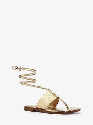 Sandalia Jagger de piel en relieve con motivo de serpiente y cordones