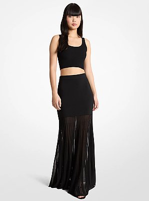 Halbdurchsichtiger Maxirock aus Stretch-Strick