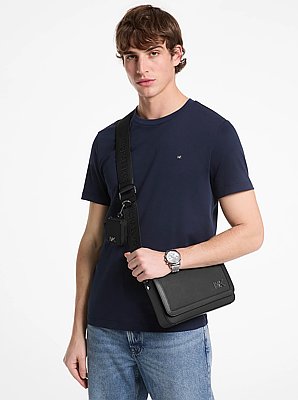 Umh&auml;ngetasche Edison Mini aus quer genarbtem Leder mit T&auml;schchen