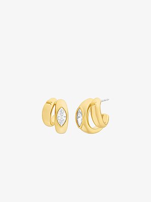 Aretes de doble argolla con circonita c&uacute;bica de corte marquesa