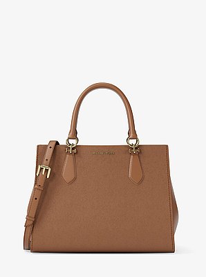Marilyn Medium Saffiano Leather Satchel in LUGGAGE | Michael Kors image number 0