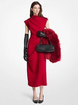 Stretch Boucl&eacute; Crepe Draped Sheath Dress