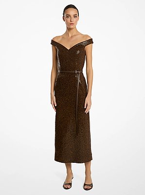 Hand-Embellished Paillettes Crepe Off-The-Shoulder Dress