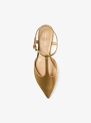 Cherie Snake Embossed Metallic Leather T-Strap Flat