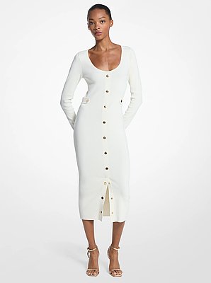 Vestido midi de viscosa el&aacute;stica acanalada