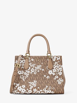 Bolso satchel Marilyn mediano con estampado de nuestro logotipo exclusivo in CAMEL | Michael Kors image number 0