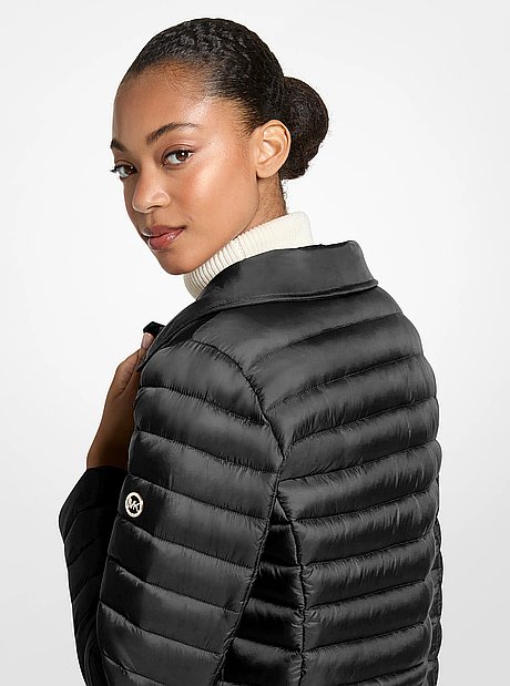 Packable Faux Fur Trim Quilted Nylon Puffer Coat