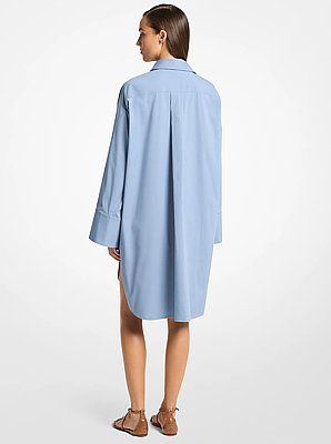 Stretch Cotton Poplin Slit-Sleeve Shirtdress
