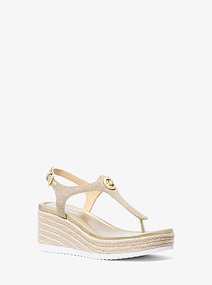 Val Glitter Chain-Mesh Thong Wedge Sandal