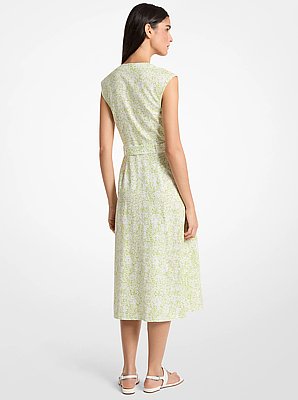 Robe mi-longue en lin m&eacute;lang&eacute; &agrave; imprim&eacute; floral