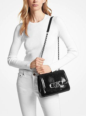 Parker Medium Crinkled Patent Leather Shoulder Bag