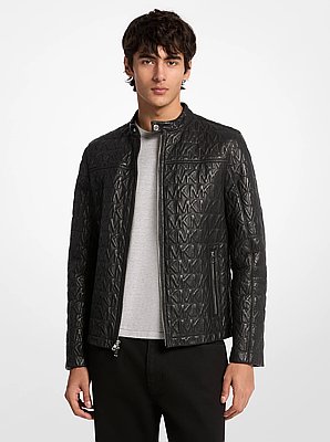Logo Embossed Leather Racer Jacket