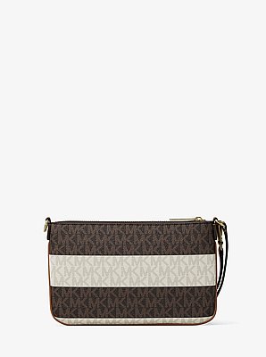 Bolso de pulsera Jet Set Travel peque&ntilde;o convertible a rayas con logotipo exclusivo